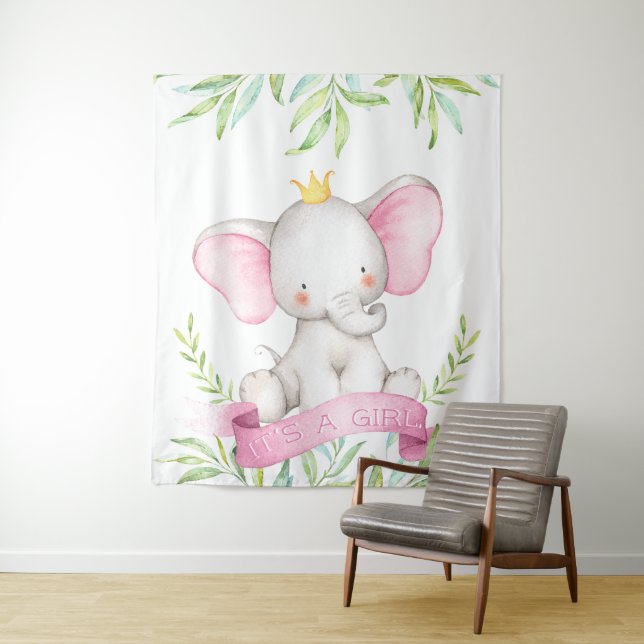 Baby Girl Elephant Babydusche Backbanner Wandteppich (Beispiel)