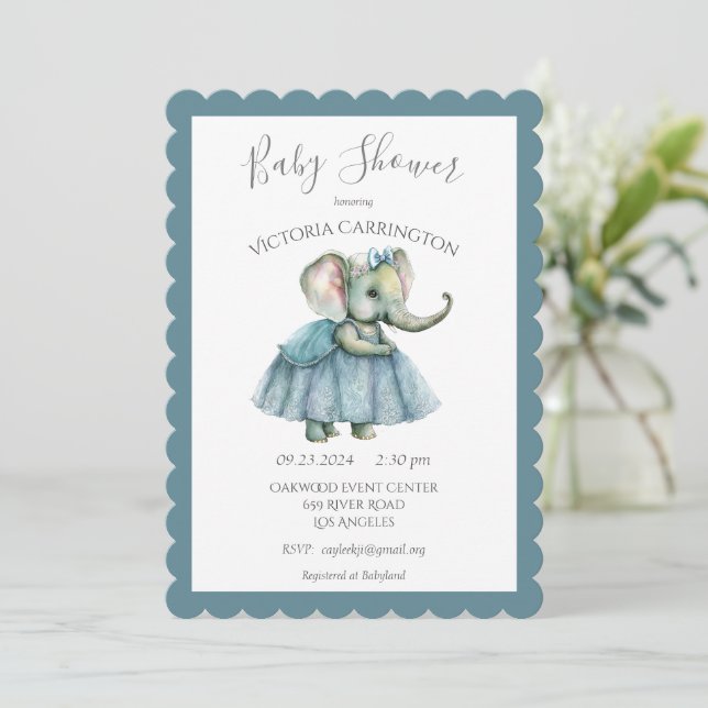 Baby Girl Elephant Dusche Einladung (Stehend Vorderseite)