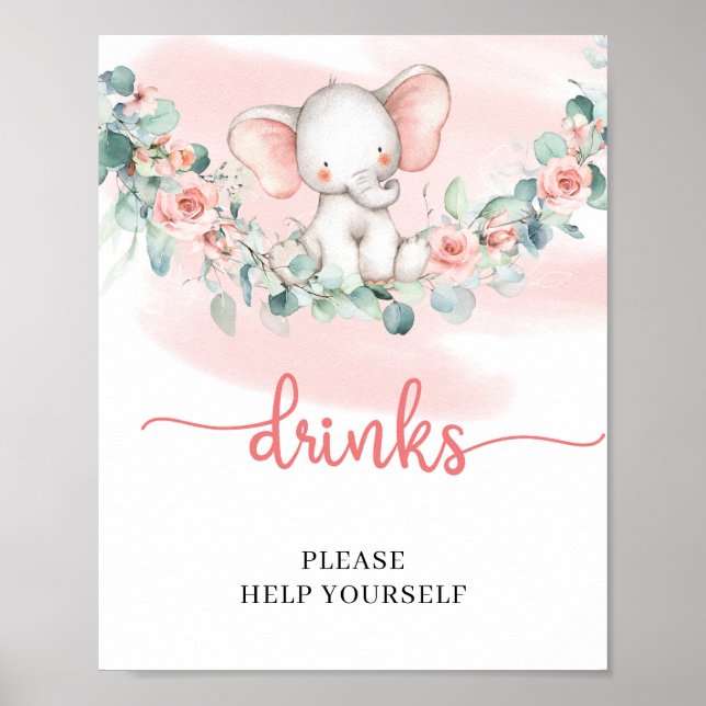 Baby Girl Elephant eucalyptus Drink Tafelzeichen Poster (Vorne)