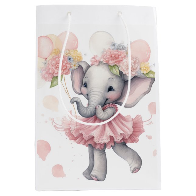 Baby Girl Elephant Geschenktasche Mittlere Geschenktüte (Vorderseite)