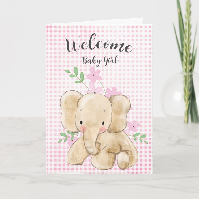 Baby Girl Elephant Glückwunsch Karte (Vorderseite)
