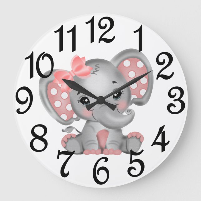 Baby Girl Elephant Große Wanduhr (Vorderseite)