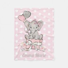 Baby Girl Elephant Pink Silver Glitzer Balloons Fleecedecke