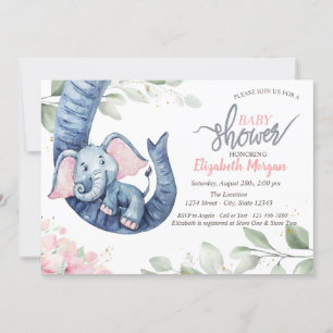 Baby Girl Elephant Verlasse Floral Baby Shower Einladung
