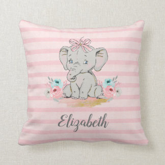 Baby Girl Elephant Watercolor Kinderzimmer Kissen