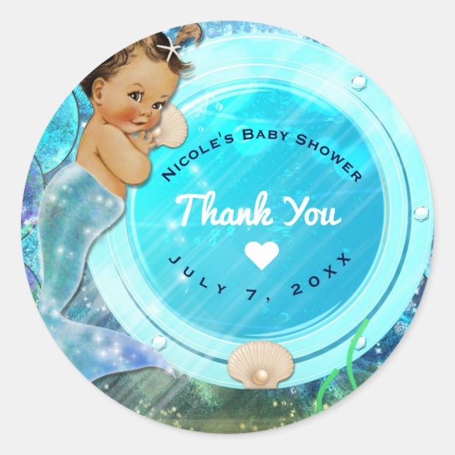 Baby Girl Enchanted Mermaid Baby Shower Party Runder Aufkleber (Vorderseite)