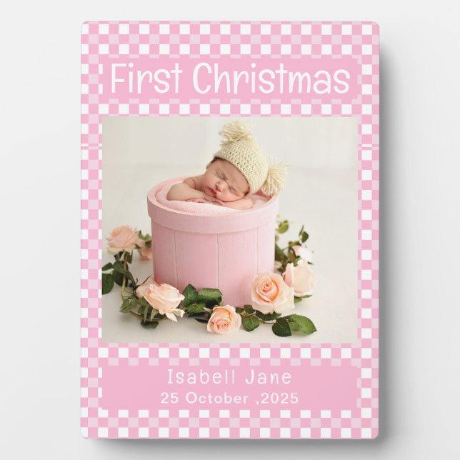 Baby Girl Erstes Weihnachtsfoto Collage Pink Fotoplatte (Vorderseite)
