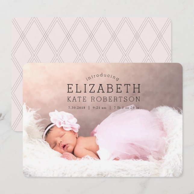 Baby Girl Faire-part de naissance rose Carte photo (Devant / Derrière)