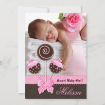 Baby Girl Faire-part Gâteau Pops rose V