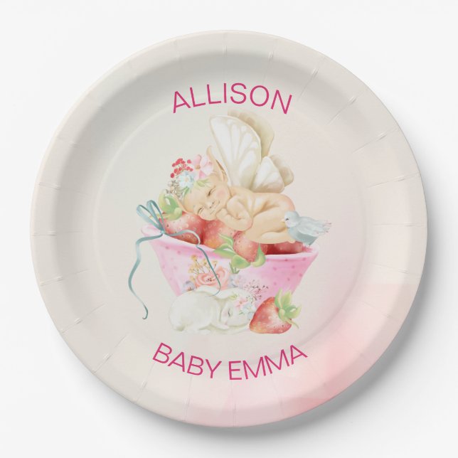 Baby Girl Fairy in Pink Baby Shower Pappteller (Vorderseite)