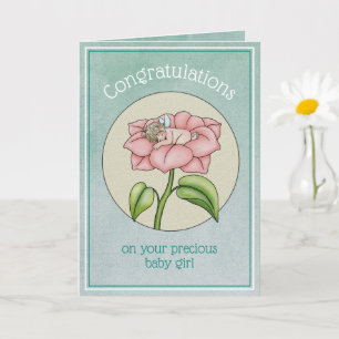 Baby Girl Fairy Schlafen in einer Blume Karte