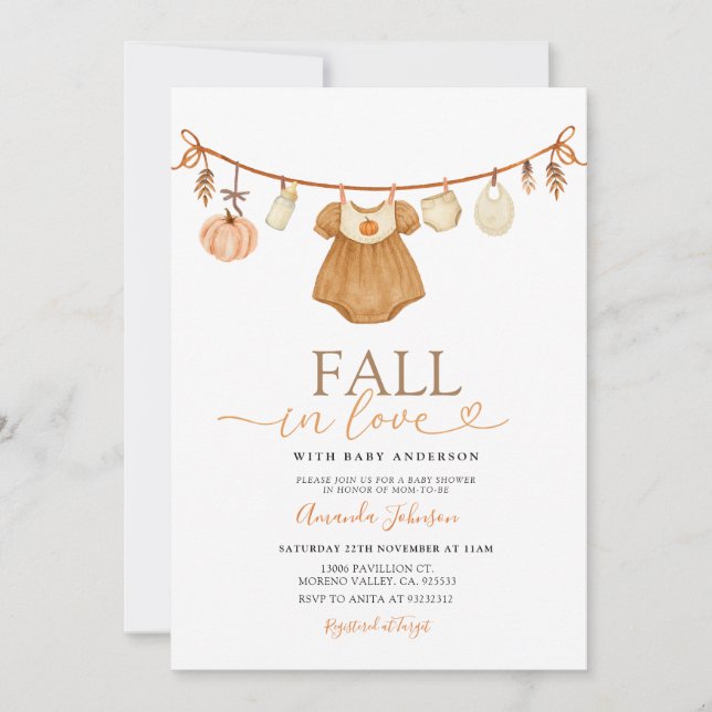 Baby Girl Fall in Liebe Pumpkleider laden ein Einladung (Vorderseite)