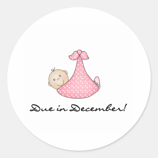 Baby Girl fällig im Dezember Runder Aufkleber (Vorderseite)