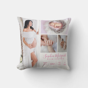 Baby Girl Family Foto Keepake Pink Throw Kissen