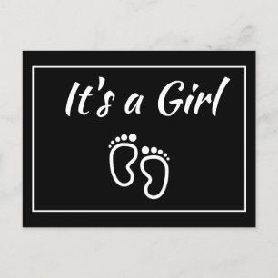 Baby Girl Feet Black Moderne Minimalistische Gebur Ankündigungspostkarte