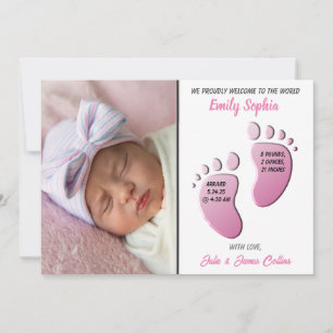 Baby Girl Feet Flat Announccard Ankündigung