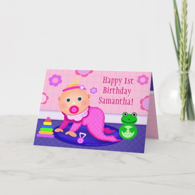Baby Girl First Birthday Grußkarte - Custom Karte (Vorderseite)