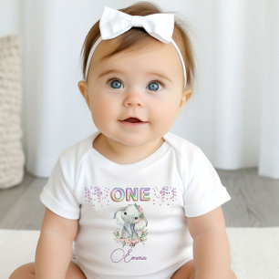 Baby Girl First Birthday Name Elephant Niedlich On Strampler