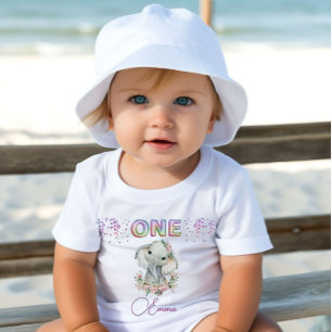 Baby Girl First Birthday Name Elephant Niedlich On T-shirt