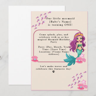 Baby Girl First Birthday Party Mermaid Ankündigung