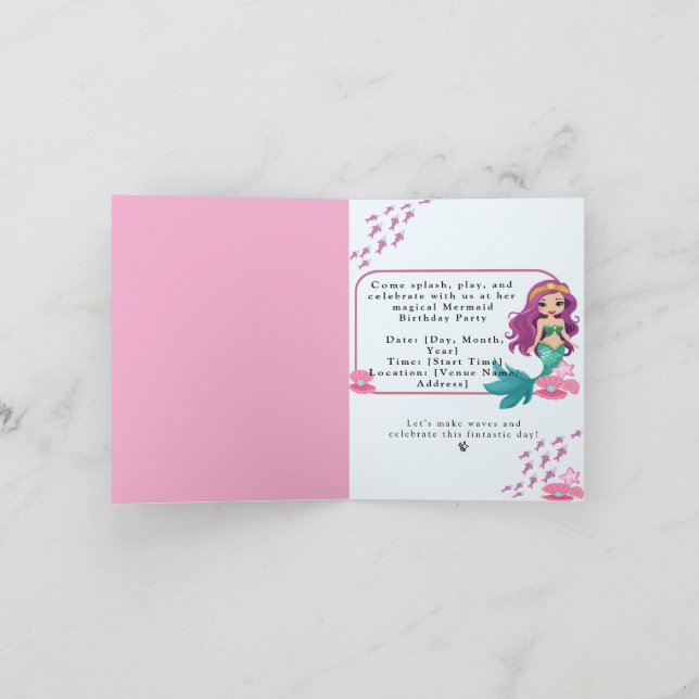 Baby Girl First Birthday Party Mermaid Einladung (Innenseite)