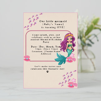 Baby Girl First Birthday Party Mermaid Folieneinladung