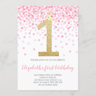 Baby Girl First Birthday Pink Confetti Girl Party Einladung