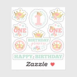 Baby Girl First Birthday Princess Crown Pink Party Aufkleber