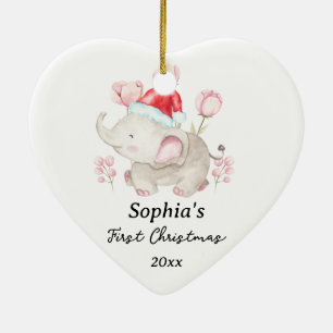 Baby Girl First Christmas Elephant Individuelle Na Keramik Ornament