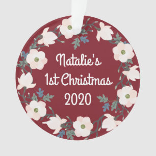 Baby Girl First Christmas Floral Burgundy Photo