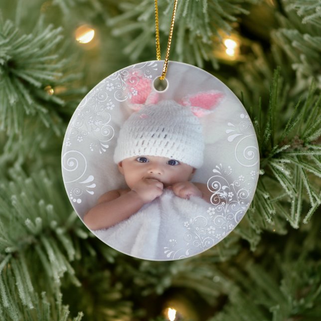 Baby Girl First Christmas Foto Keramik Keramik Ornament (Baum)