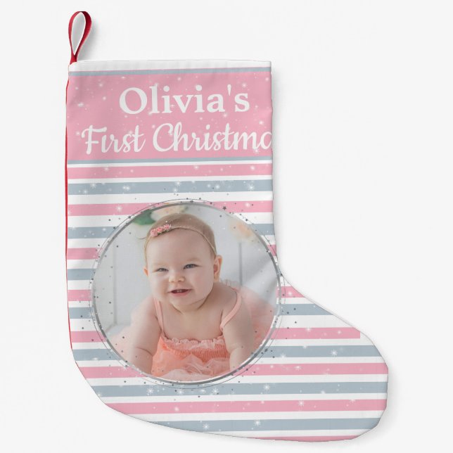Baby Girl First Christmas Foto Strumpf Kleiner Weihnachtsstrumpf (Vorderseite)