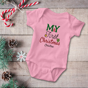 Baby Girl First Christmas Name Baby Strampler