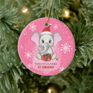 Baby Girl First Christmas Niedlich Elephant Holida Keramik Ornament