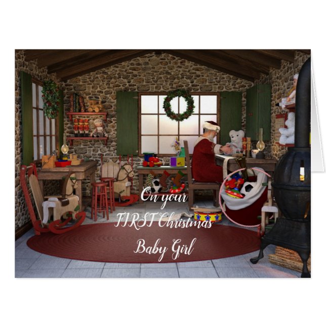 Baby Girl First Christmas Père Noël Workshop Noël (Devant horizontal)