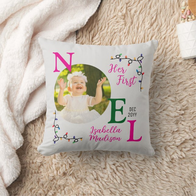 Baby Girl First Christmas Pink Erstes Weihnachten  Kissen (Decke)