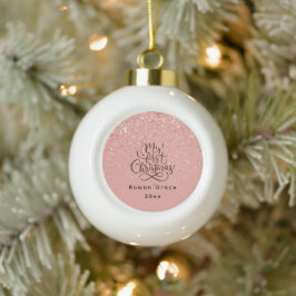 Baby Girl First Christmas Pink Individuelle Name Keramik Kugel-Ornament