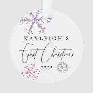 Baby Girl First Christmas Pink Snowflakes Foto Ornament