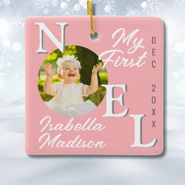 Baby Girl First Christmas Pink Weihnachten Foto Ke Keramikornament (Von Creator hochgeladen)