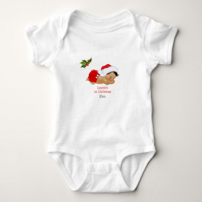 Baby Girl First Christmas Red Weihnachtsmannmütze  Baby Strampler (Vorderseite)
