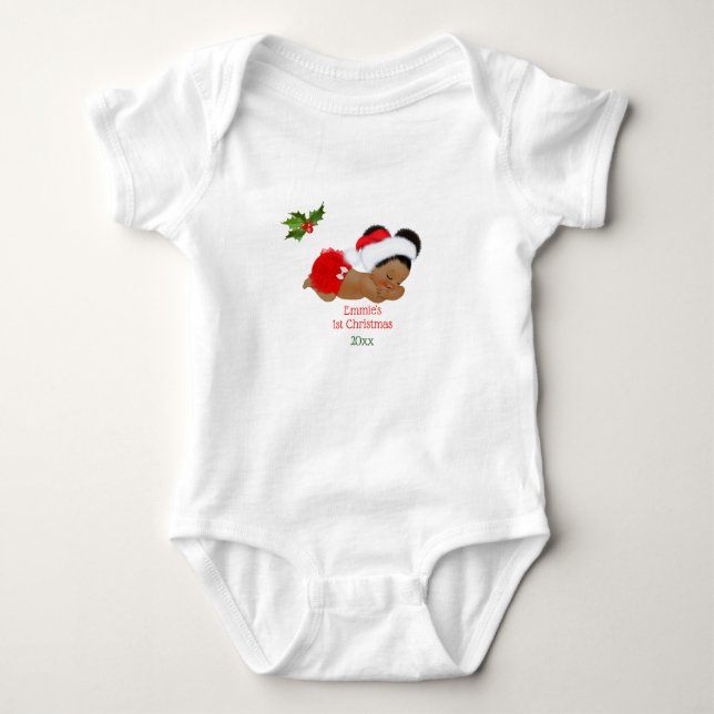 Baby Girl First Christmas Red Weihnachtsmannmütze  Baby Strampler (Vorderseite)