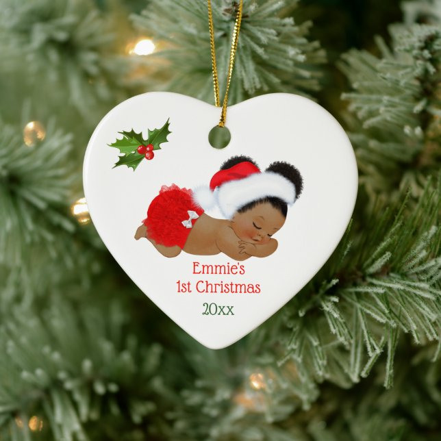 Baby Girl First Christmas Red Weihnachtsmannmütze  Keramik Ornament (Baum)