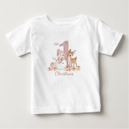 Baby Girl First Christmas Snowman Deer Baby T-shirt