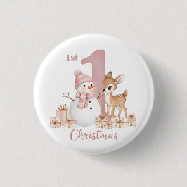 Baby Girl First Christmas Snowman Deer Button