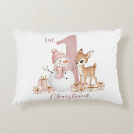 Baby Girl First Christmas Snowman Deer Dekokissen