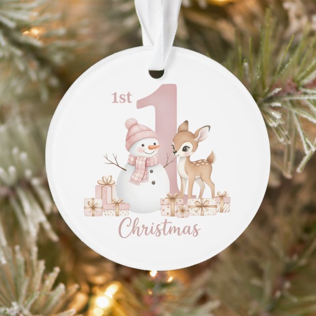 Baby Girl First Christmas Snowman Deer Ornament (Baum)