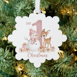 Baby Girl First Christmas Snowman Deer Ornament Karte