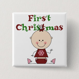 Baby Girl First Christmas T - Shirt und Geschenke Button