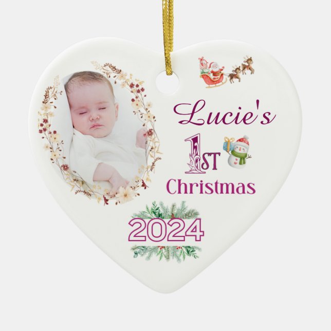 Baby Girl First Christmas Tree Foto Ornament Gesch (Vorne)