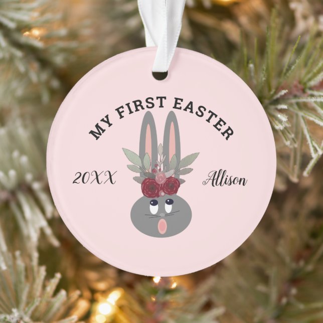 Baby Girl First Paster Pink Bunny Personnalisé (Arbre)